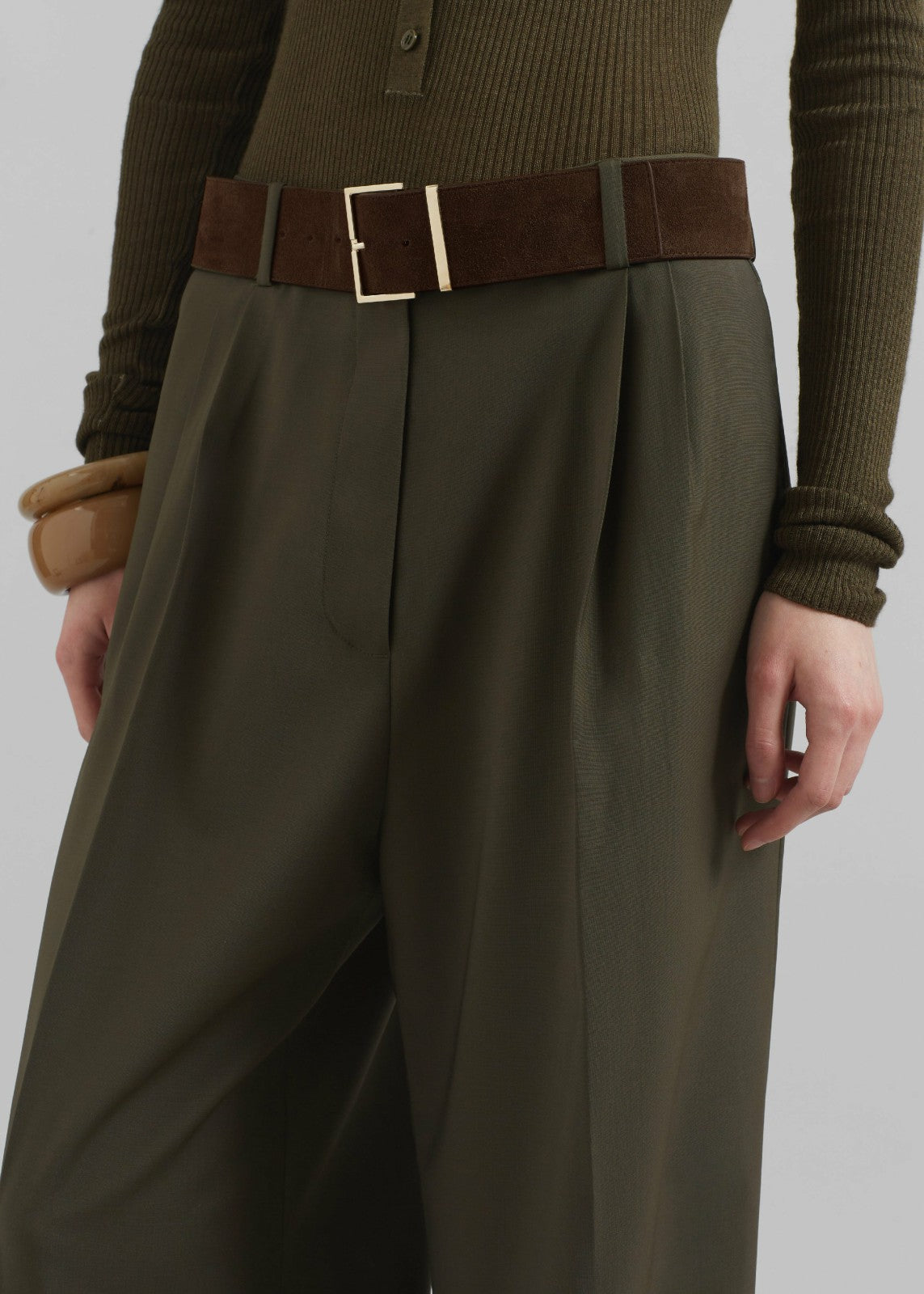 Evro Suede Leather Belt Brown/Gold - Women