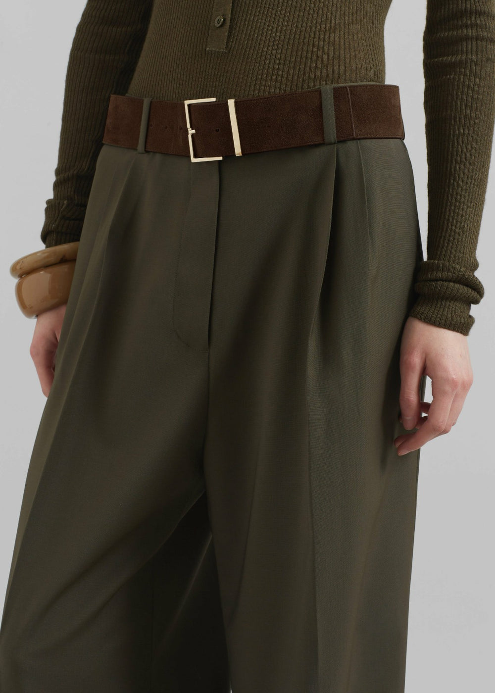 Evro Suede Leather Belt Brown/Gold - Women