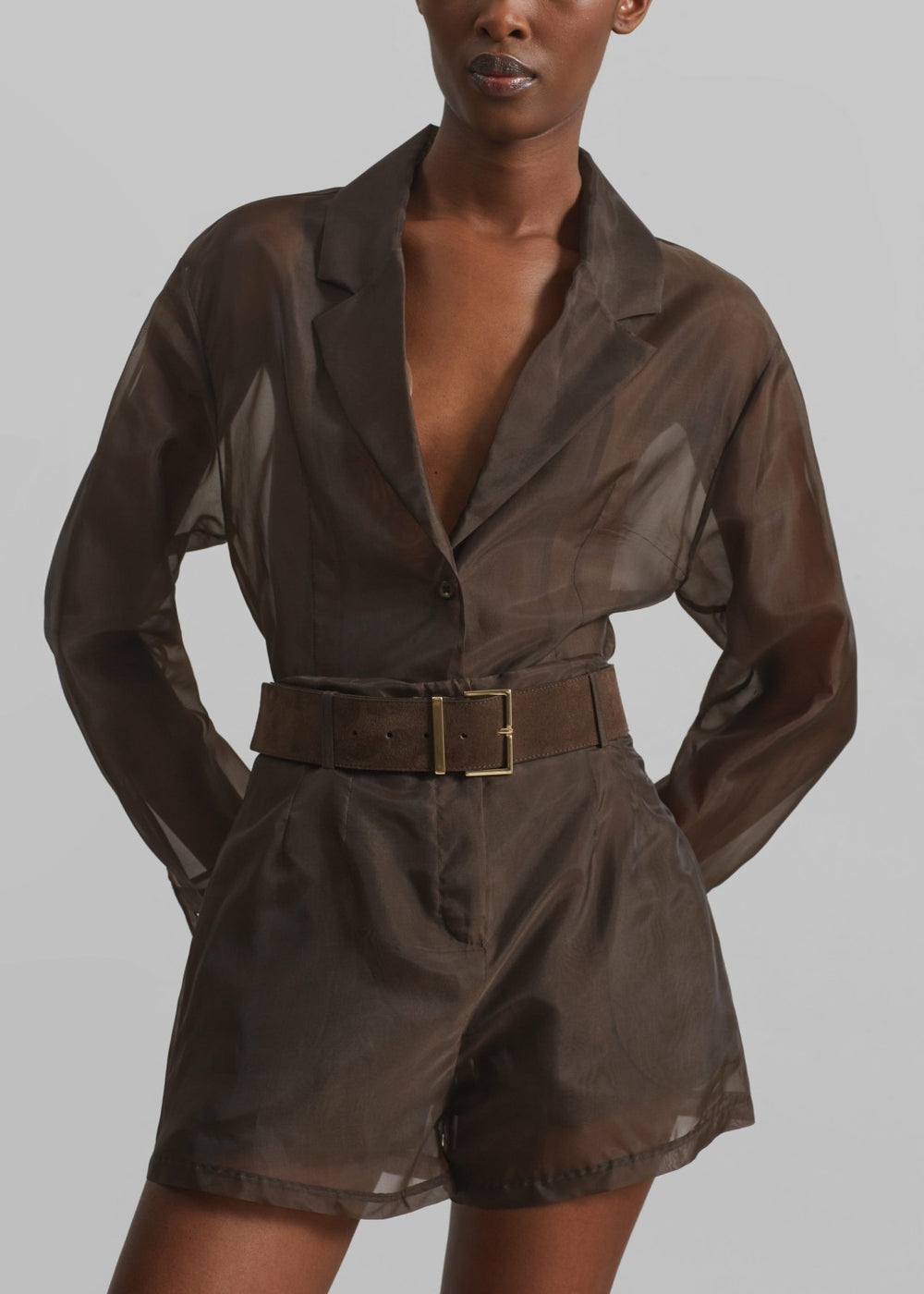 Evro Suede Leather Belt Brown/Gold - Women
