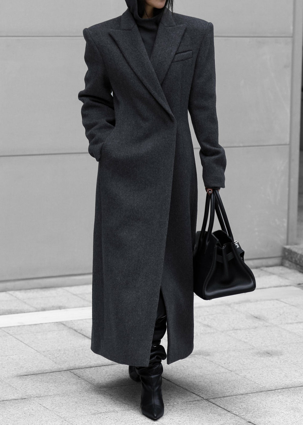 Melva Long Coat Charcoal - Women