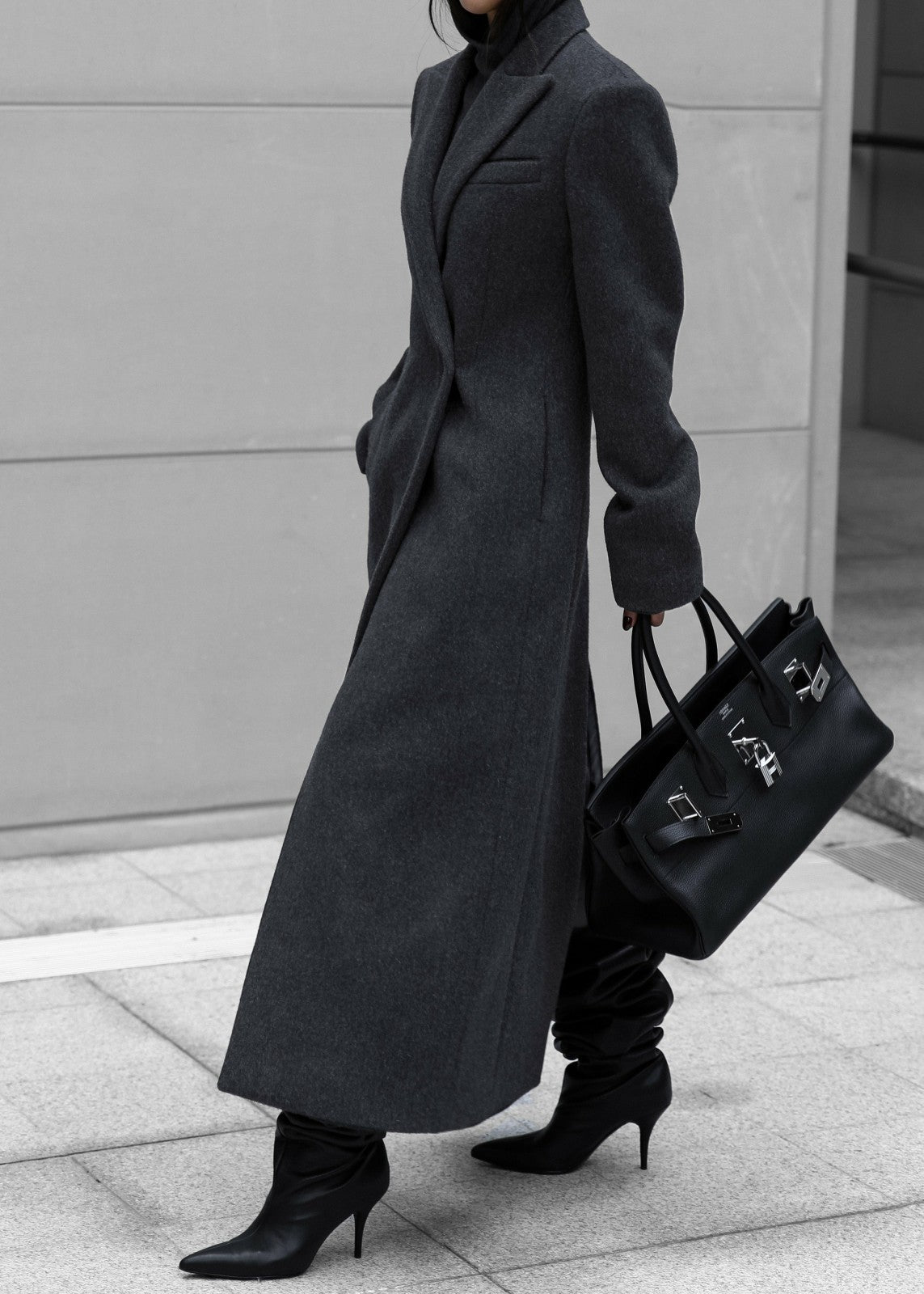 Melva Long Coat Charcoal - Women