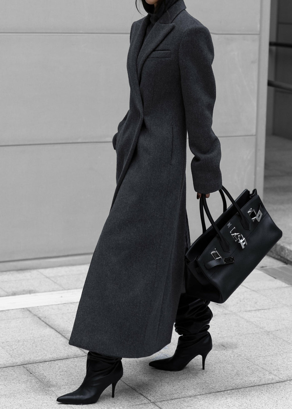 Melva Long Coat Charcoal - Women