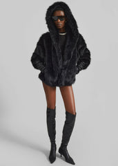 Nivala Faux Fur Hooded Jacket Black - Women