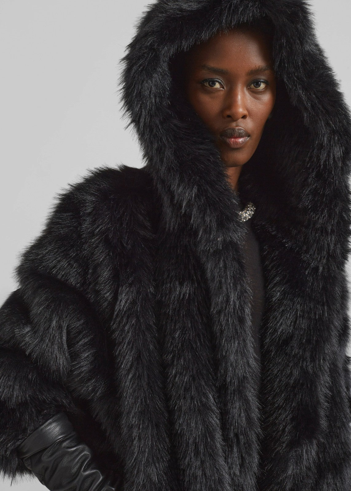 Nivala Faux Fur Hooded Jacket Black - Women