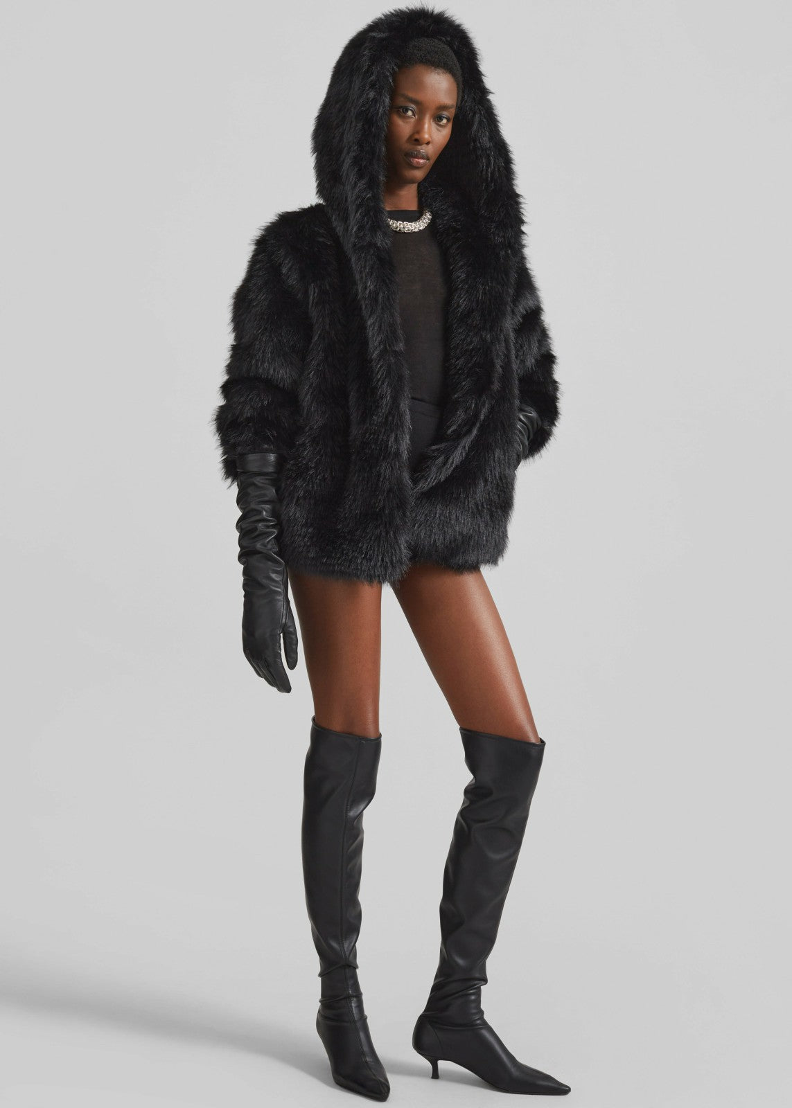 Nivala Faux Fur Hooded Jacket Black - Women