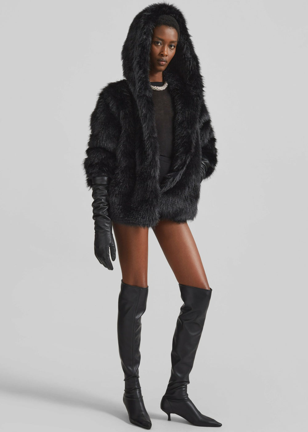 Nivala Faux Fur Hooded Jacket Black - Women