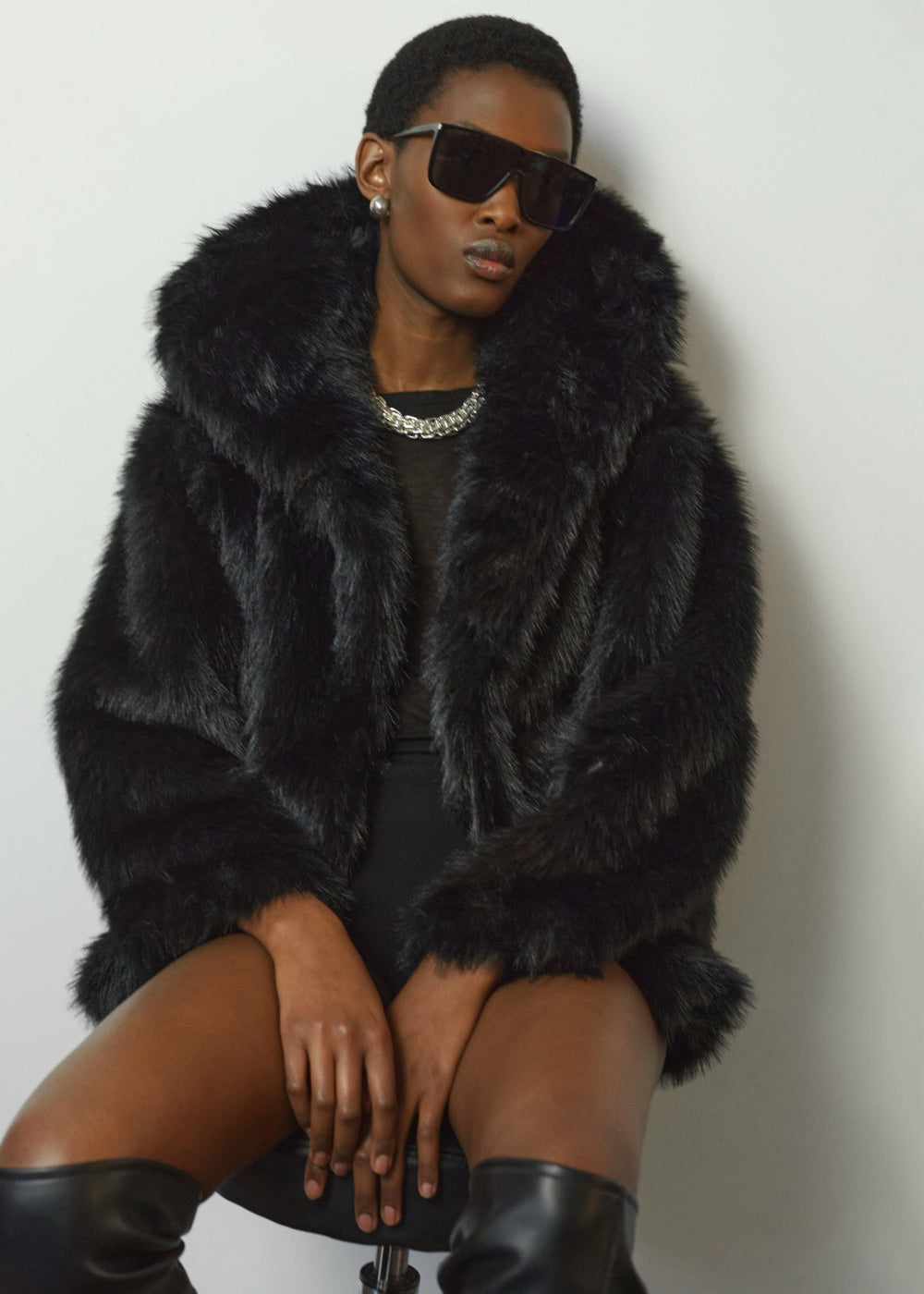 Nivala Faux Fur Hooded Jacket Black - Women