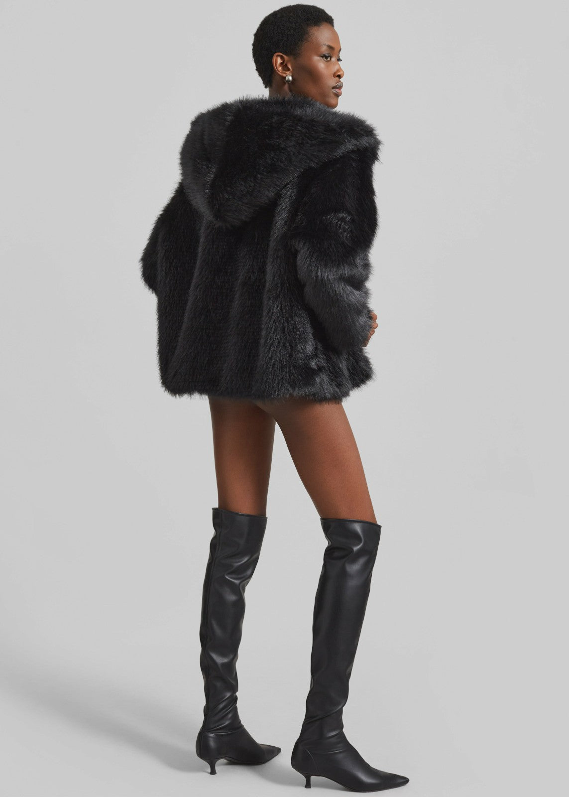 Nivala Faux Fur Hooded Jacket Black - Women