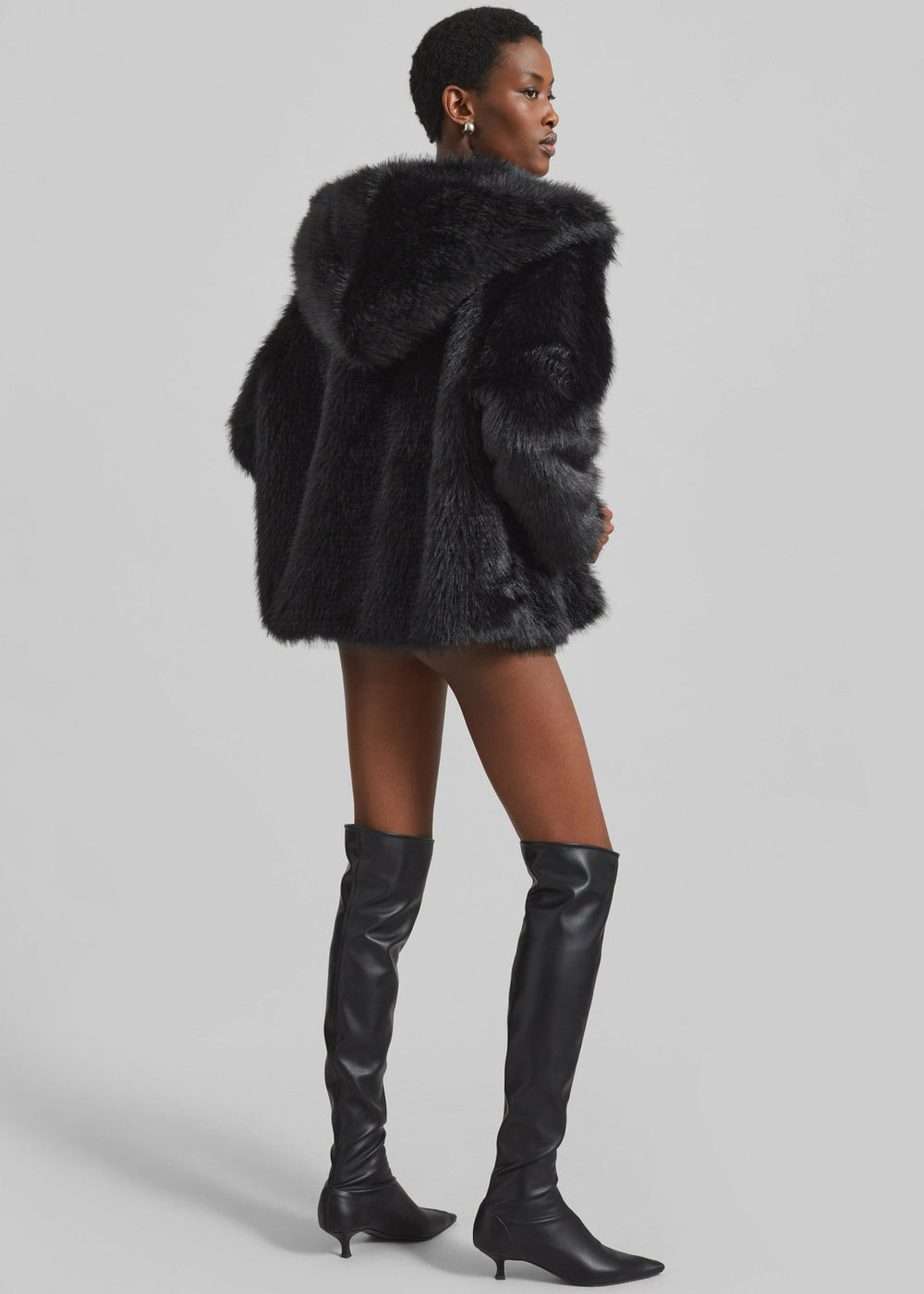 Nivala Faux Fur Hooded Jacket Black - Women