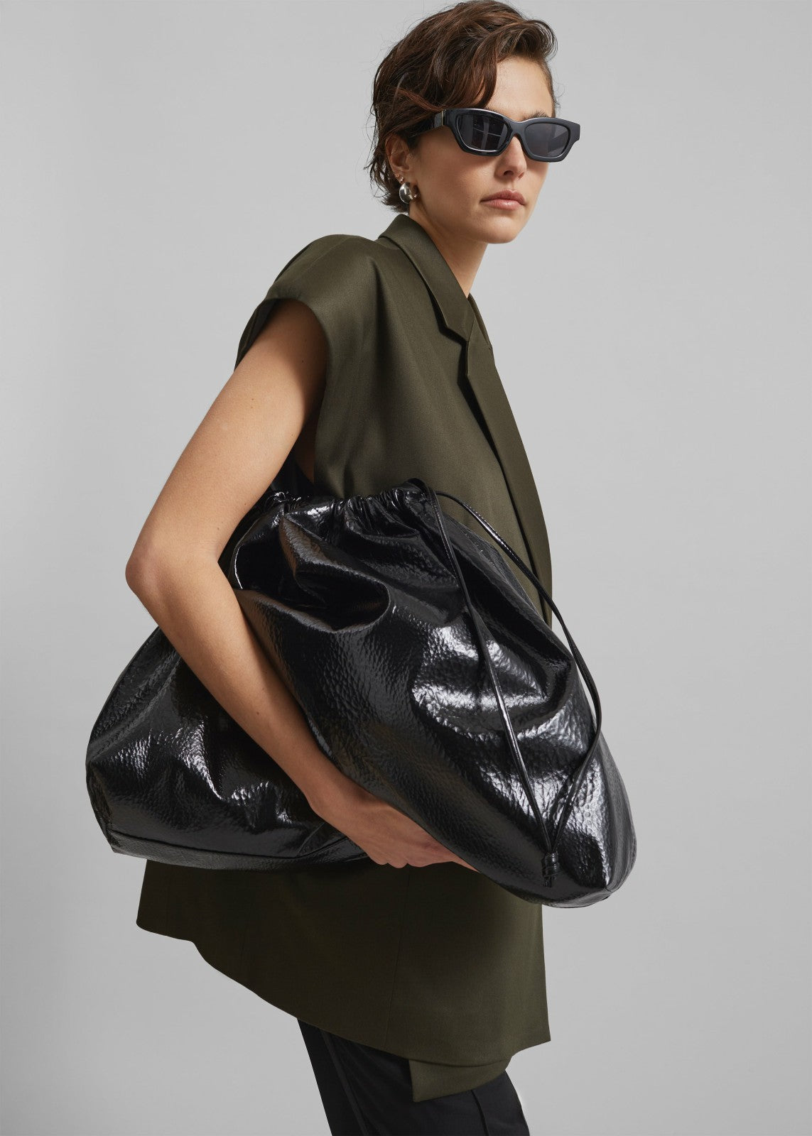 Morgan Crackled Faux Leather Large Pouch Black - Women