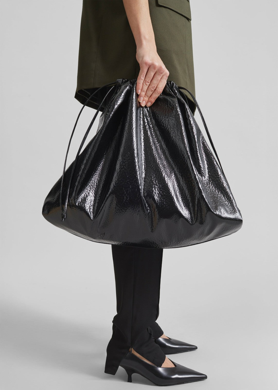 Morgan Crackled Faux Leather Large Pouch Black - Women