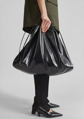 Morgan Crackled Faux Leather Large Pouch Black - Women