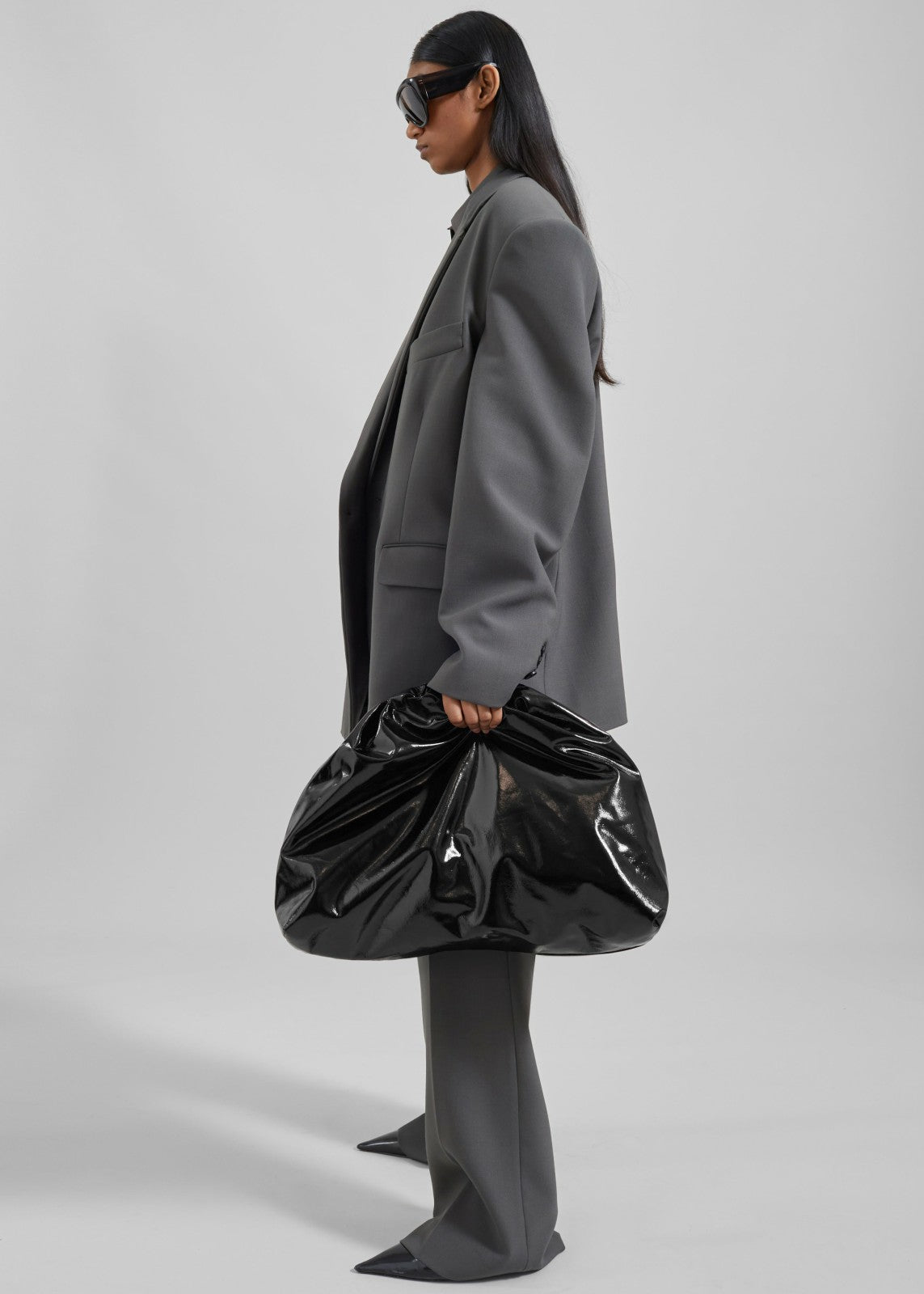 Morgan Crackled Faux Leather Large Pouch Black - Women