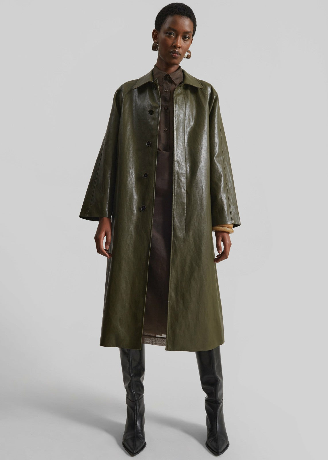Skane Faux Leather Trench Khaki - Women
