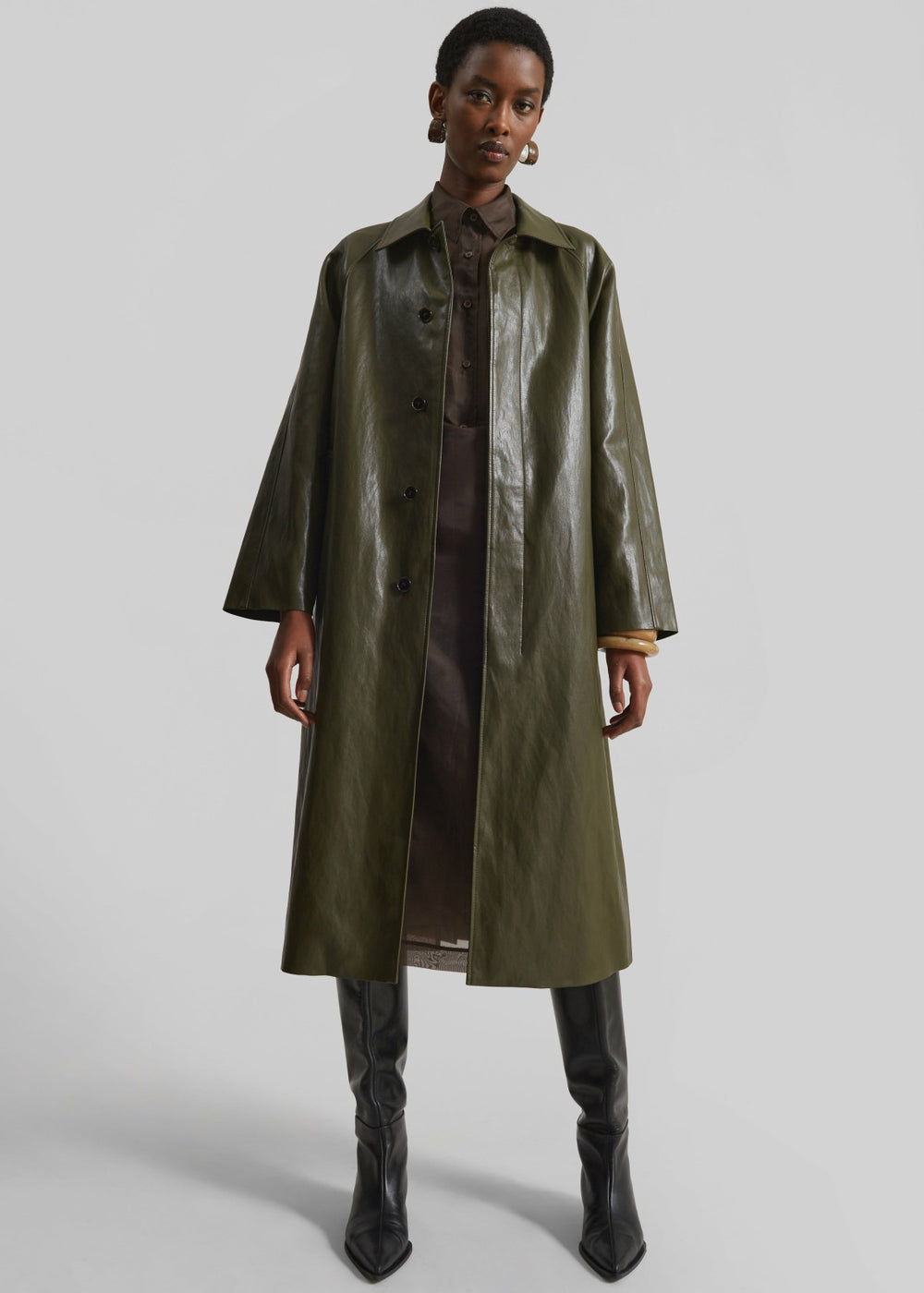 Skane Faux Leather Trench Khaki - Women