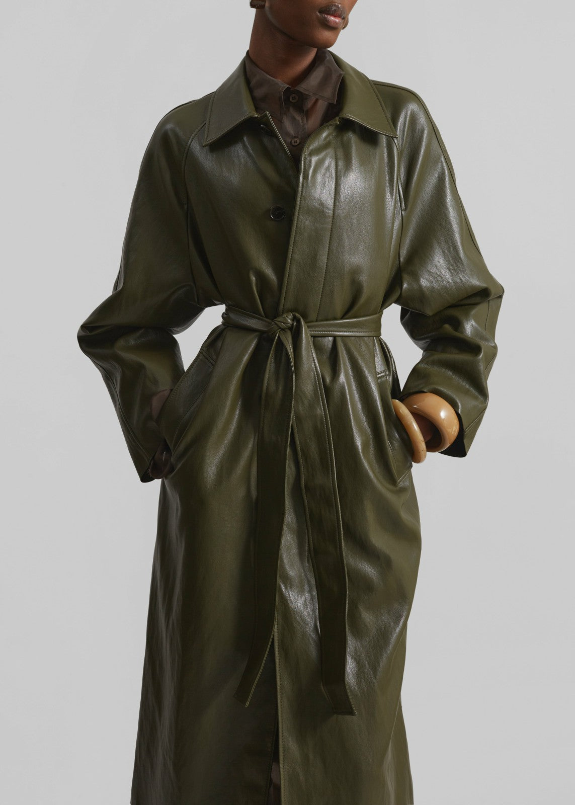 Skane Faux Leather Trench Khaki - Women