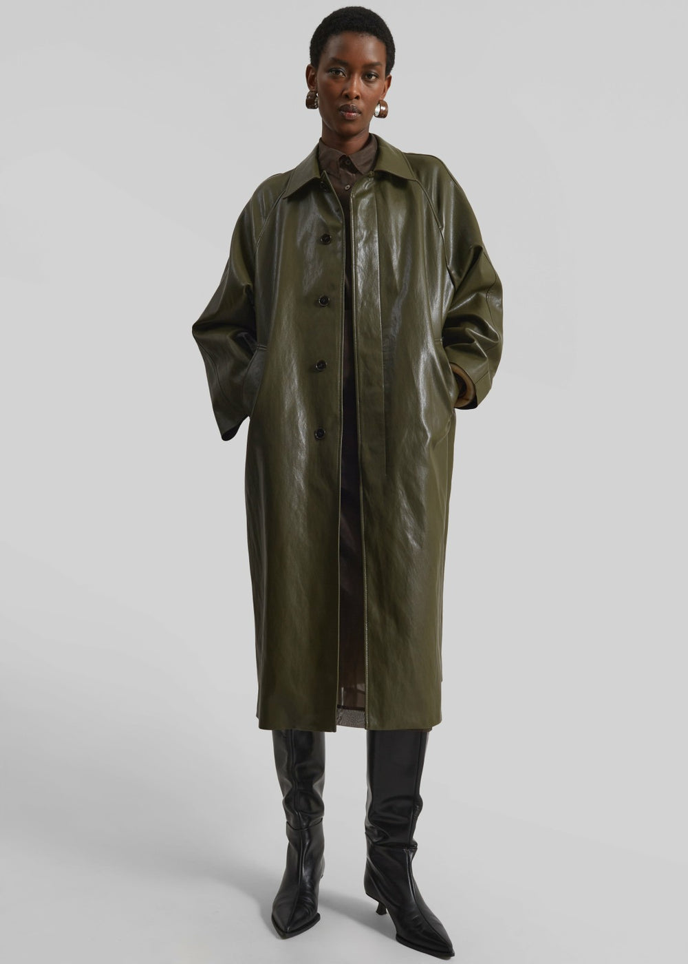 Skane Faux Leather Trench Khaki - Women