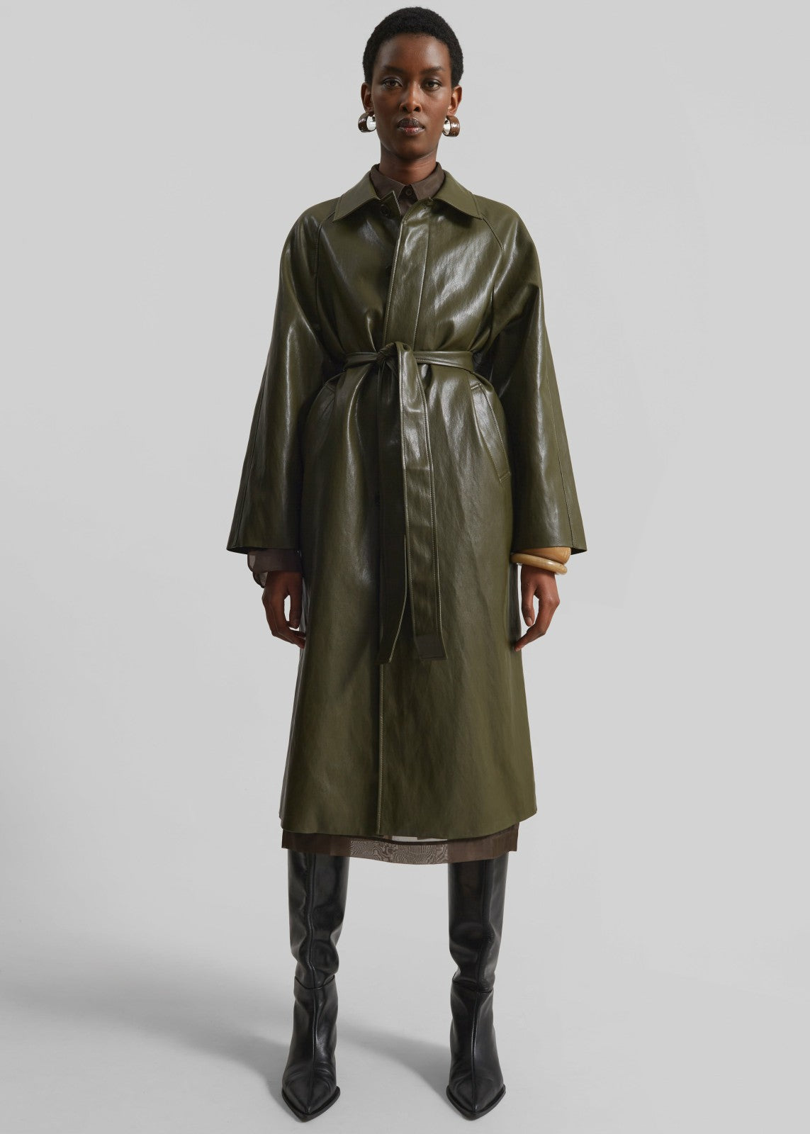 Skane Faux Leather Trench Khaki - Women
