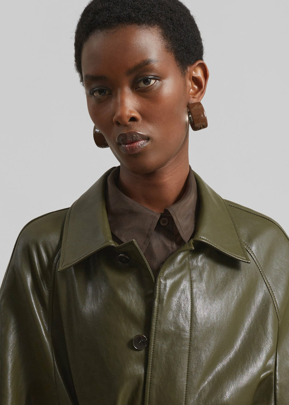 Skane Faux Leather Trench Khaki - Women