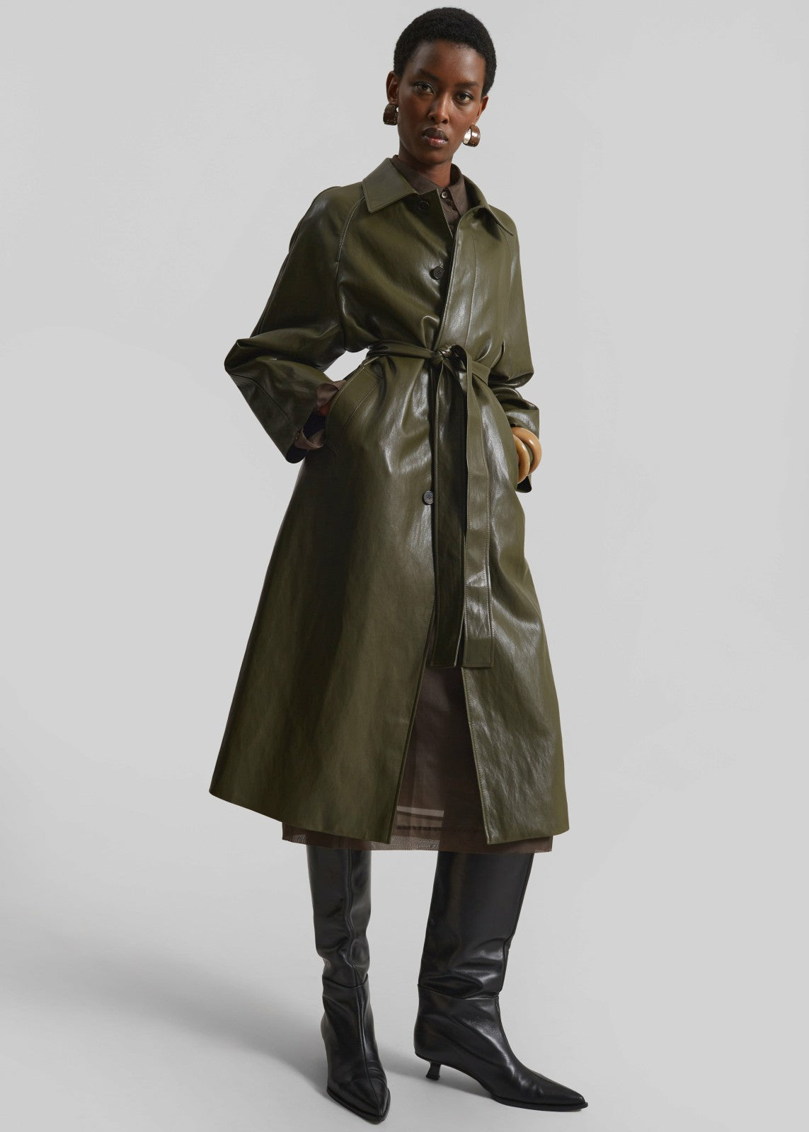 Skane Faux Leather Trench Khaki - Women