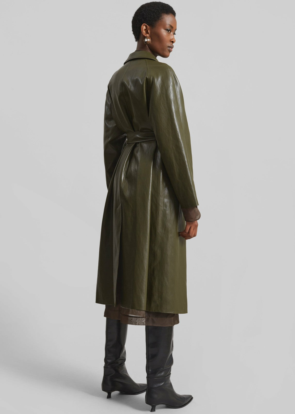 Skane Faux Leather Trench Khaki - Women
