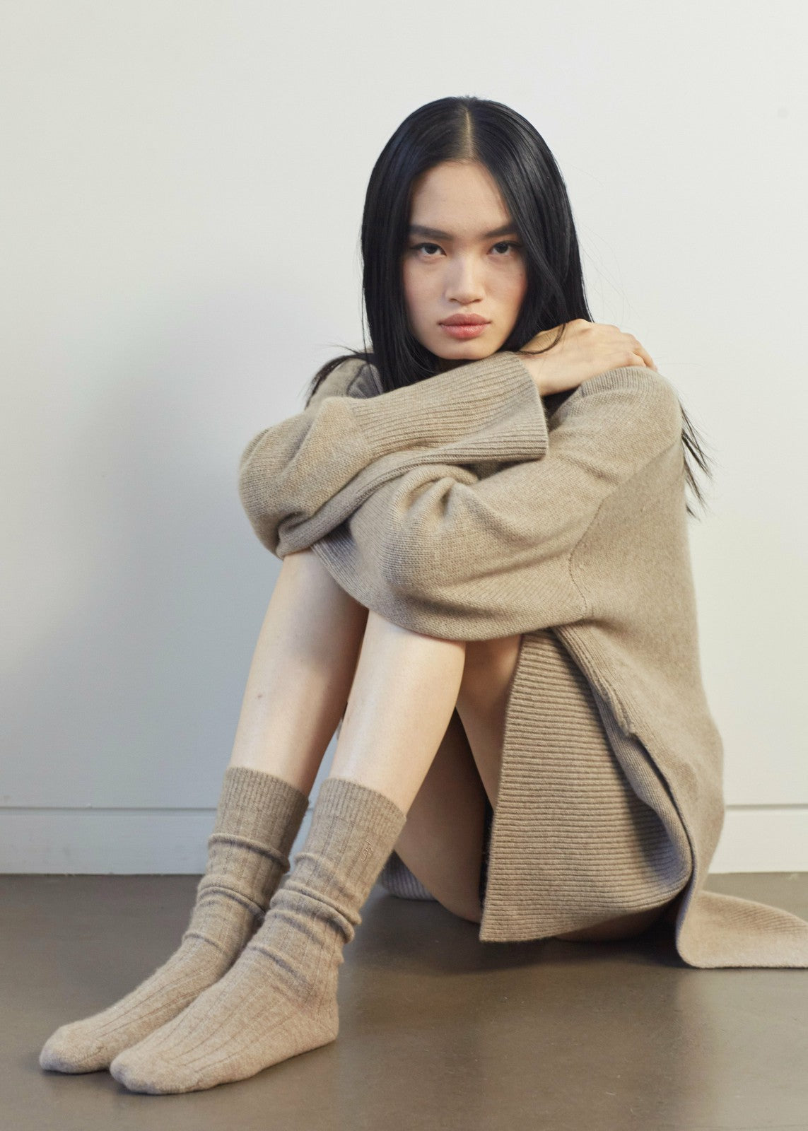 Kano Cashmere Ribbed Socks Taupe - Women