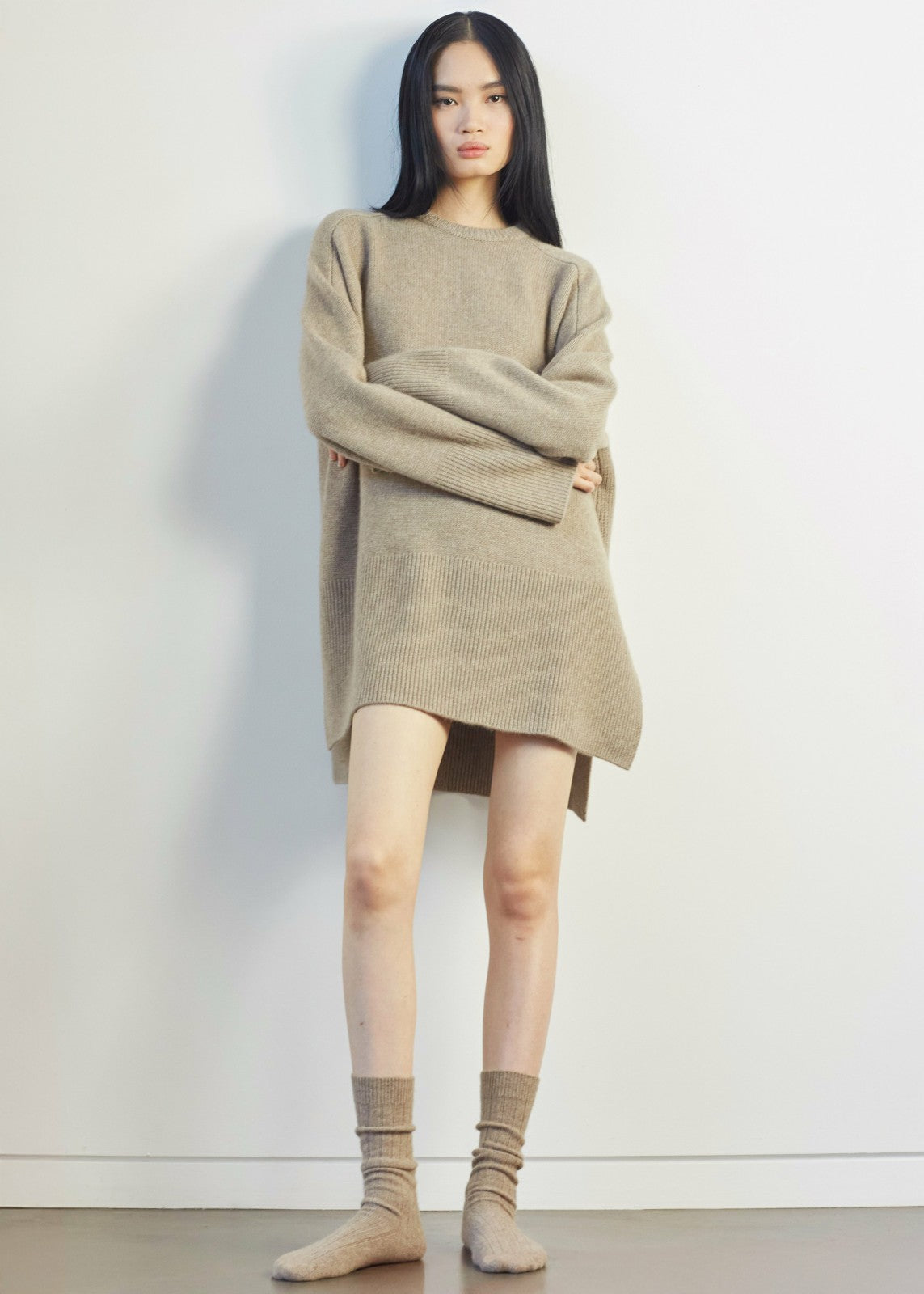 Kano Cashmere Ribbed Socks Taupe - Women
