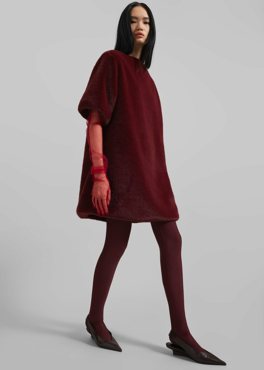 Stauben Faux Fur Mini Dress Burgundy - Women