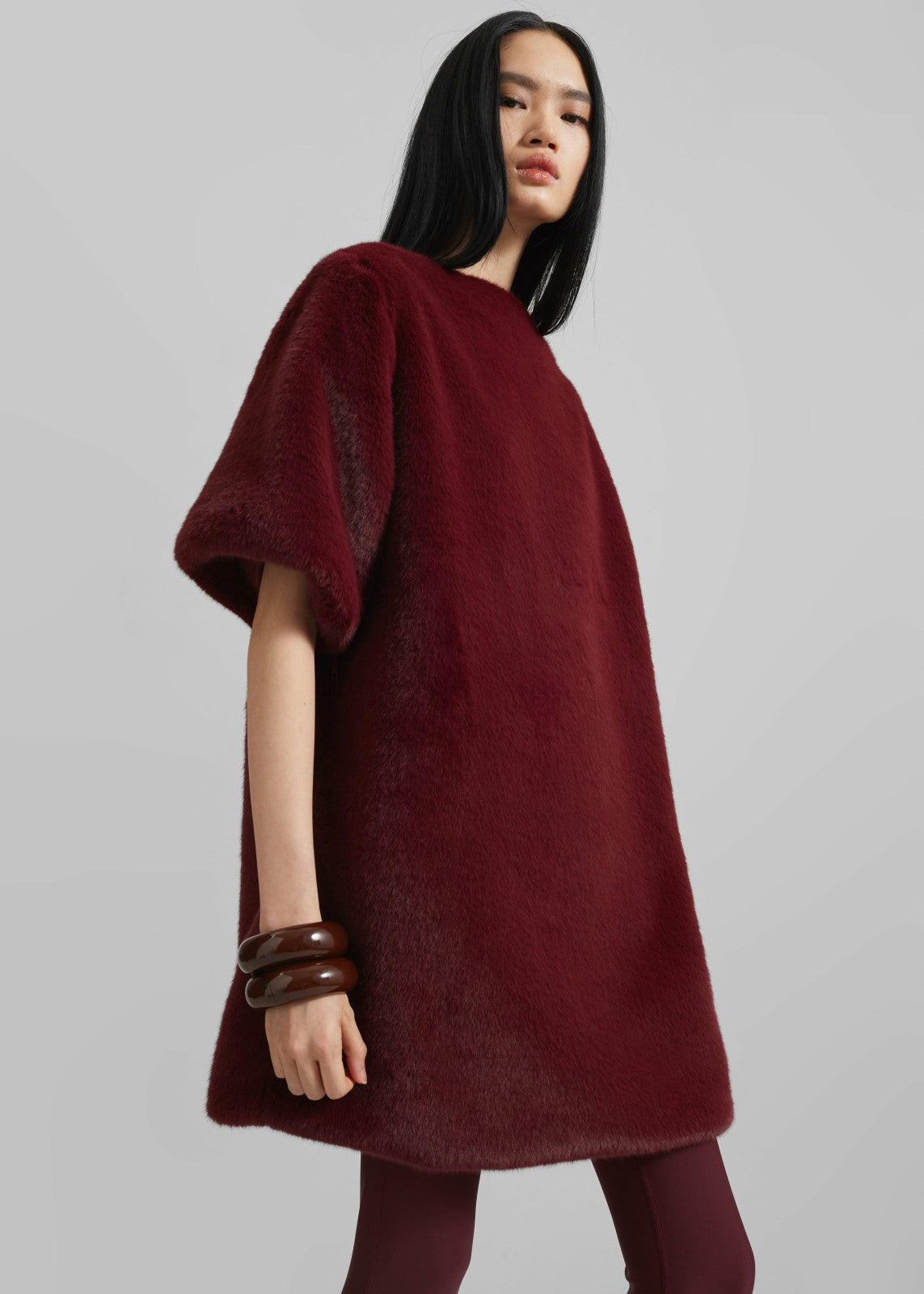 Stauben Faux Fur Mini Dress Burgundy - Women