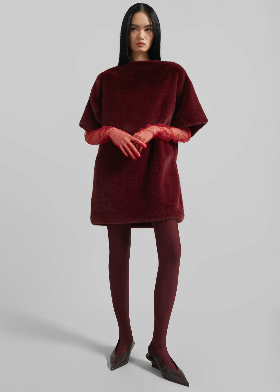 Stauben Faux Fur Mini Dress Burgundy - Women