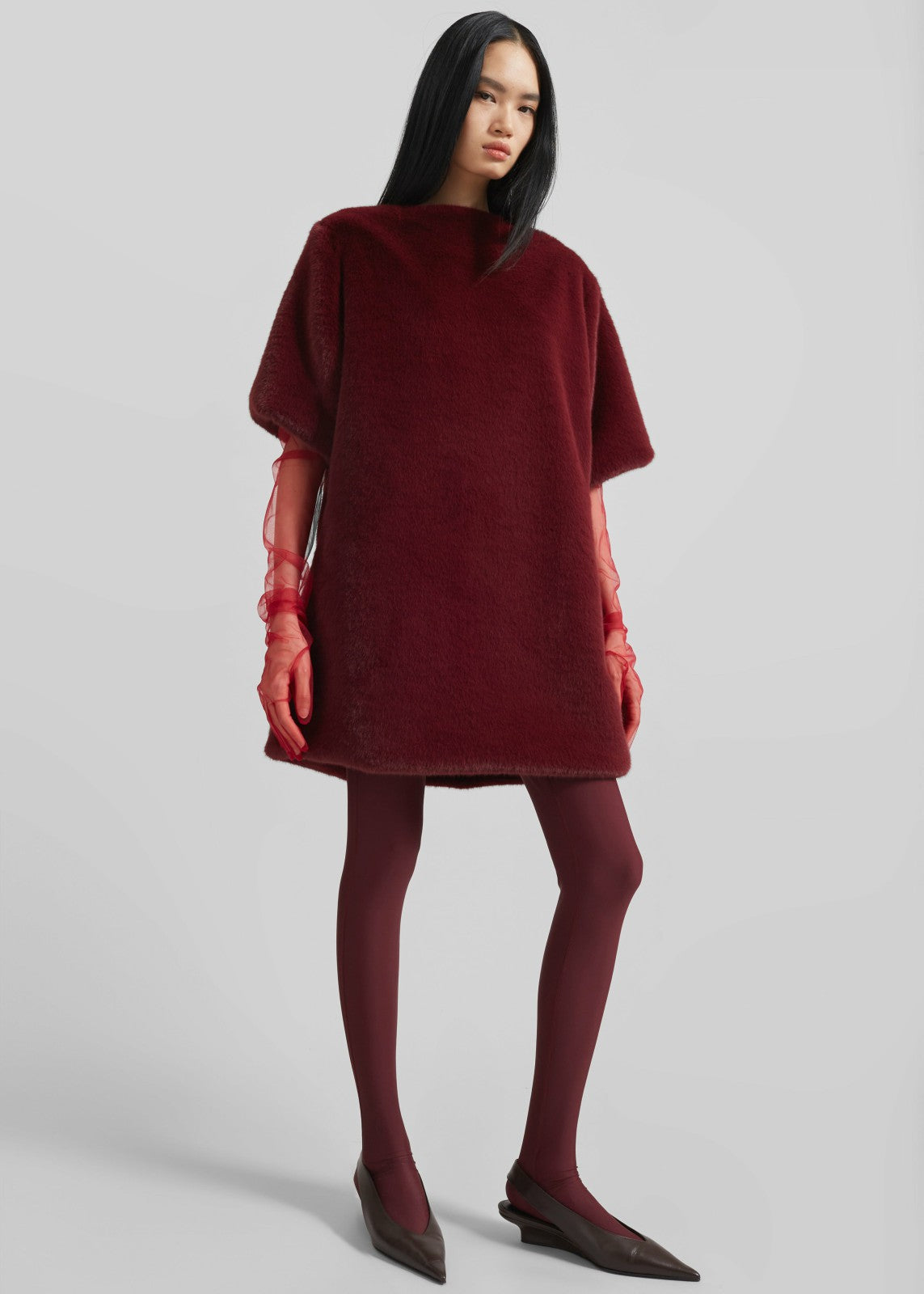 Stauben Faux Fur Mini Dress Burgundy - Women