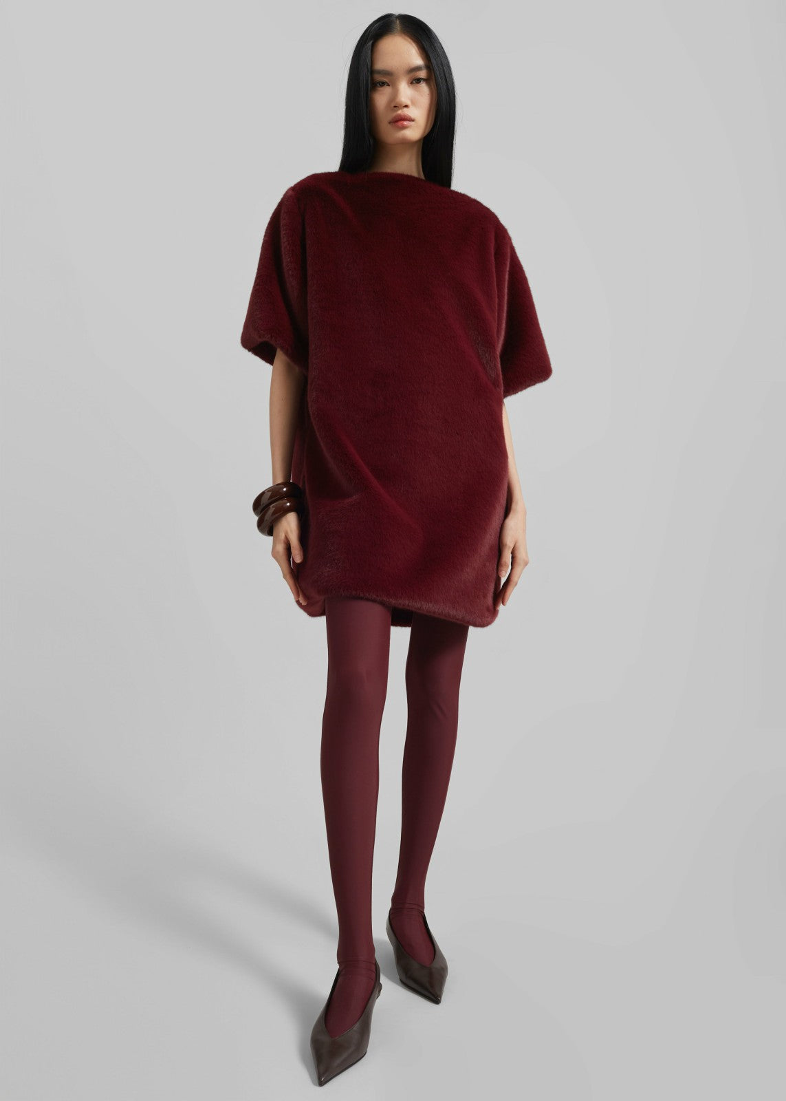 Stauben Faux Fur Mini Dress Burgundy - Women