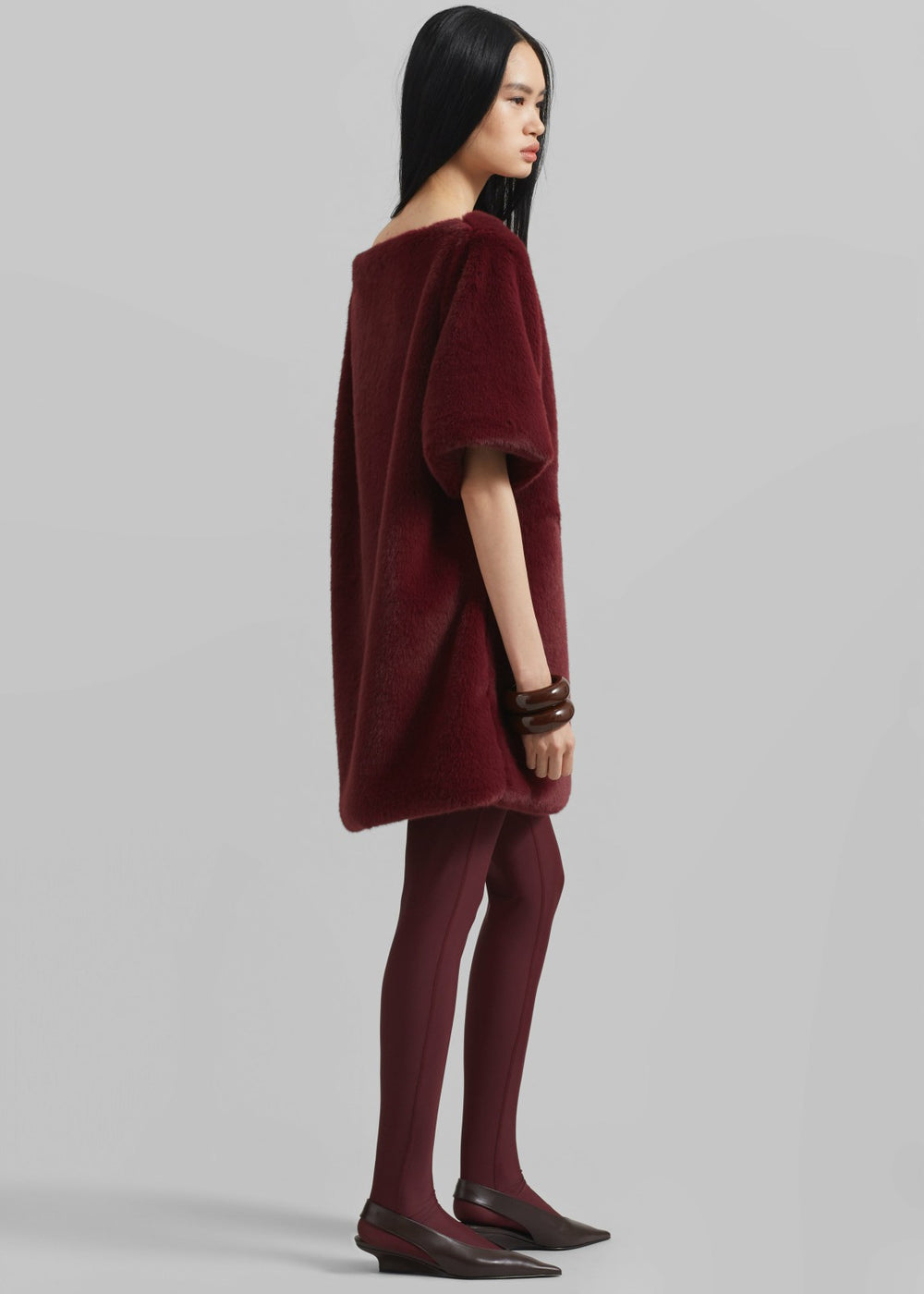 Stauben Faux Fur Mini Dress Burgundy - Women