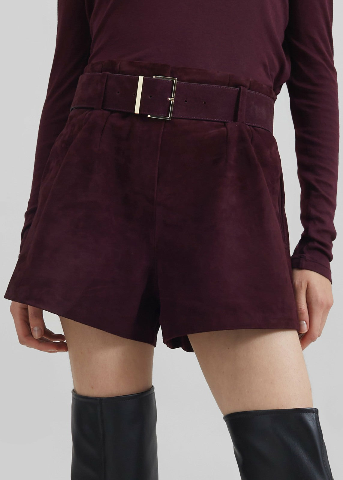 Evro Suede Leather Belt Burgundy - Women