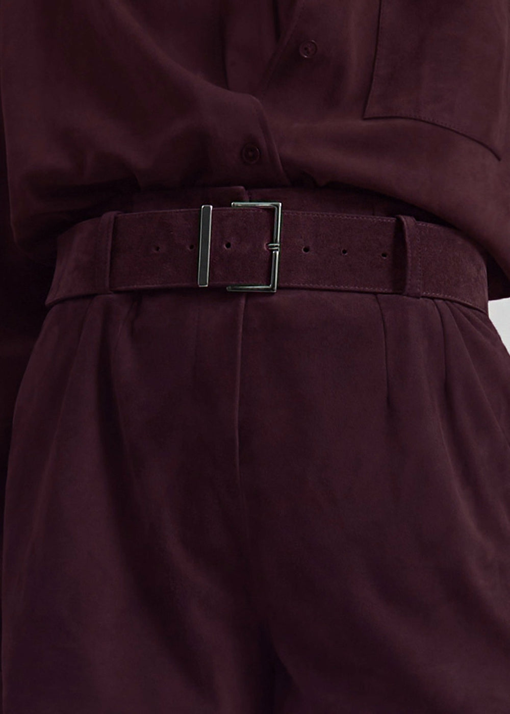 Evro Suede Leather Belt Burgundy - Women