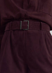 Evro Suede Leather Belt Burgundy - Women
