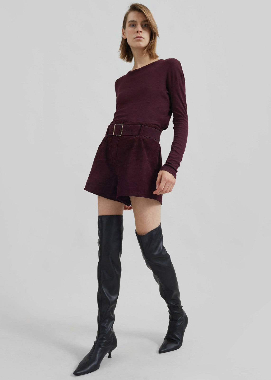 Evro Suede Leather Belt Burgundy - Women