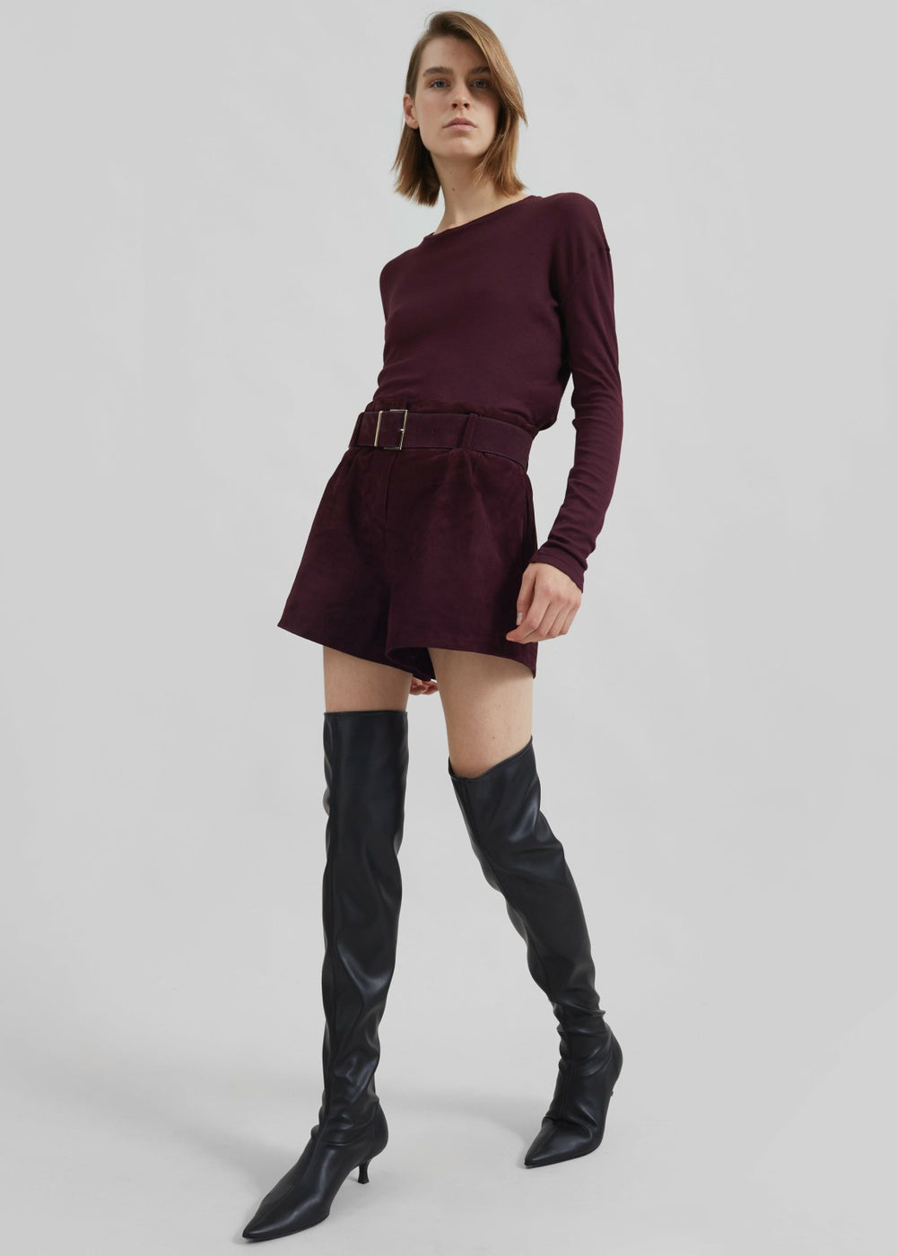 Evro Suede Leather Belt Burgundy - Women