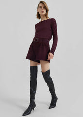 Evro Suede Leather Belt Burgundy - Women