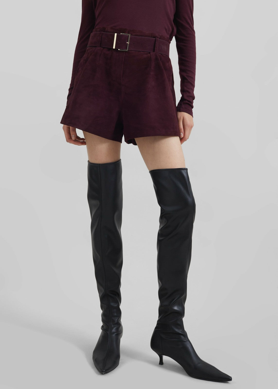 Evro Suede Leather Belt Burgundy - Women