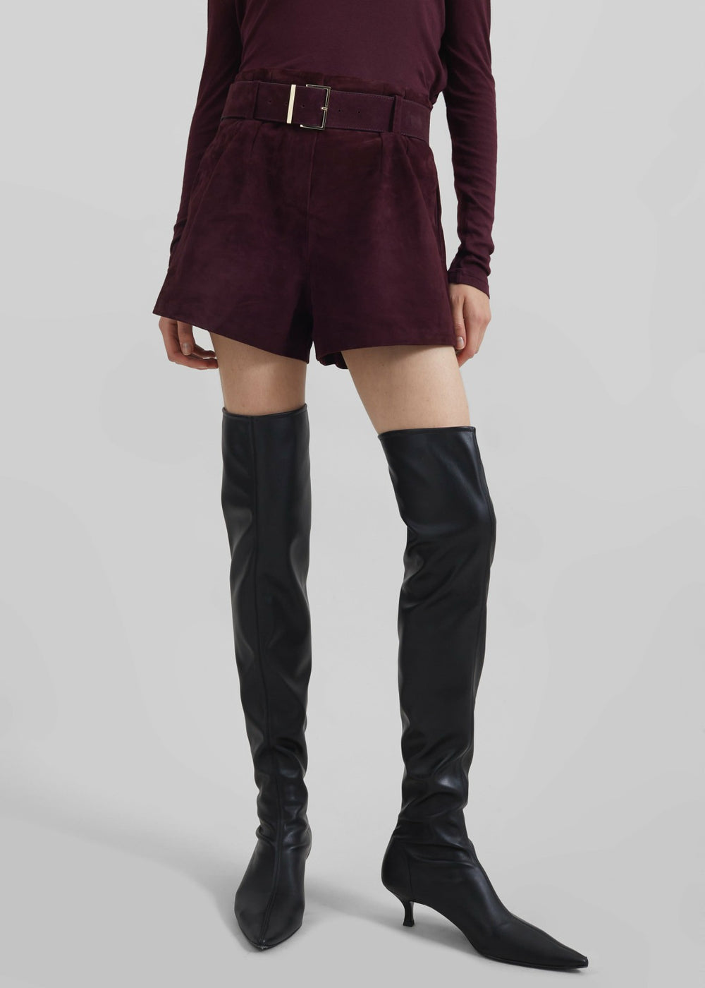 Evro Suede Leather Belt Burgundy - Women