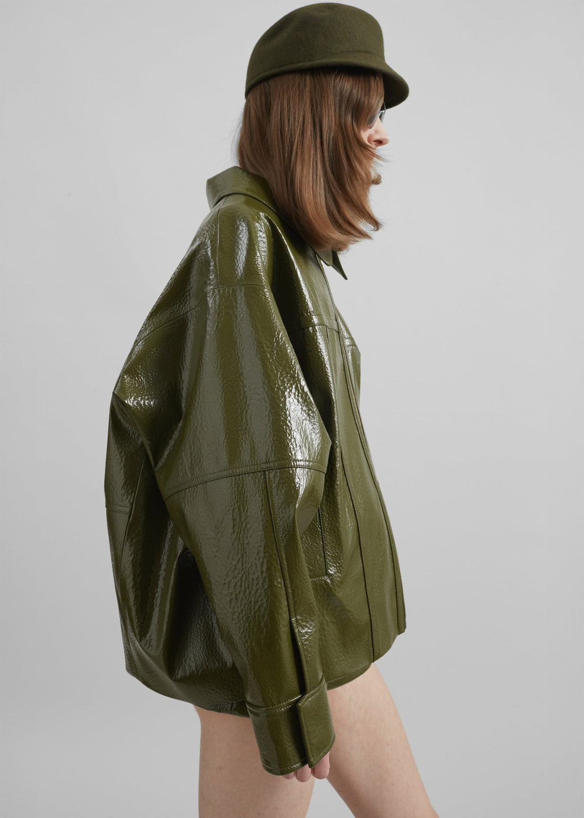 Arbor Crackled Faux Leather Jacket Olive - Women