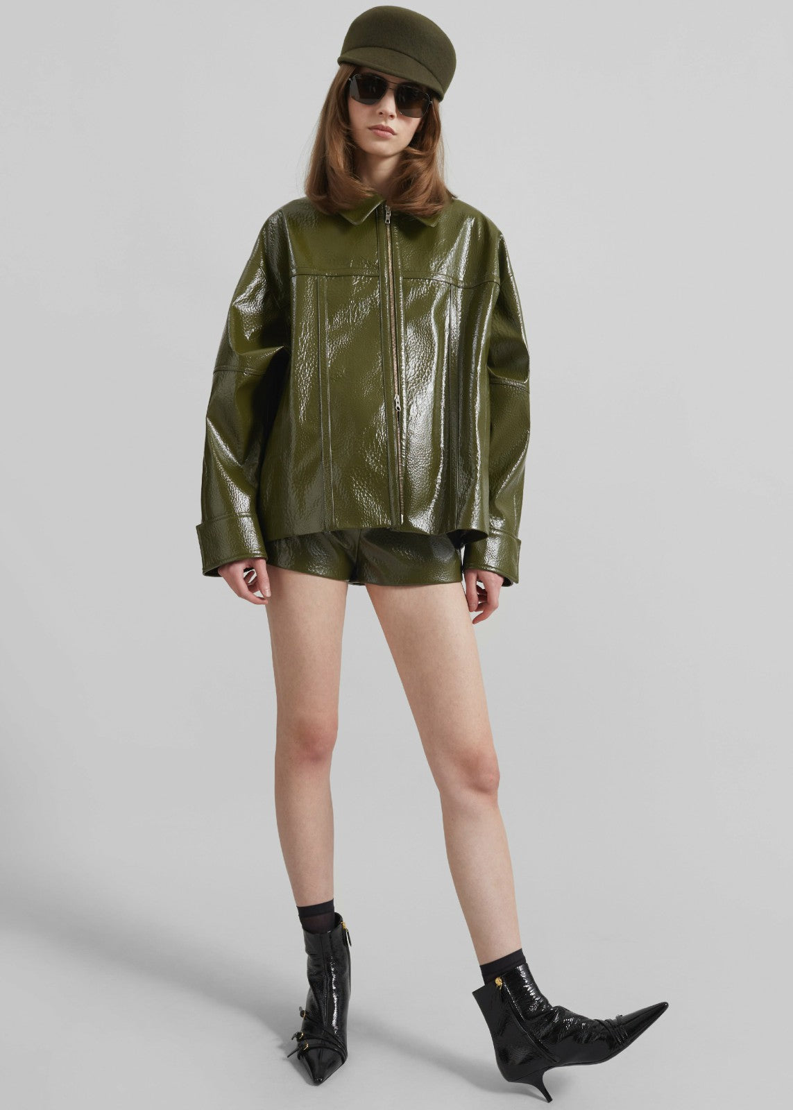 Arbor Crackled Faux Leather Jacket Olive - Women