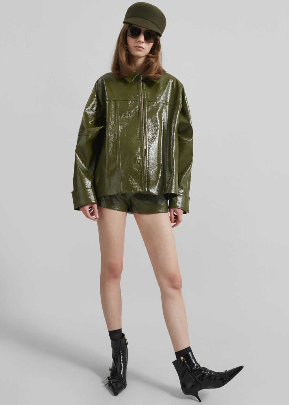 Arbor Crackled Faux Leather Jacket Olive - Women