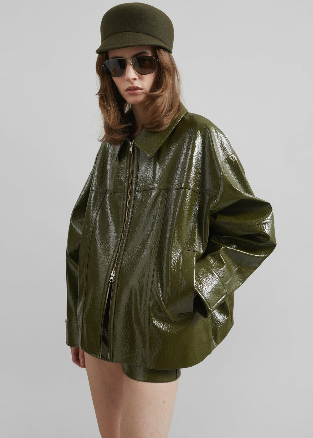 Arbor Crackled Faux Leather Jacket Olive - Women
