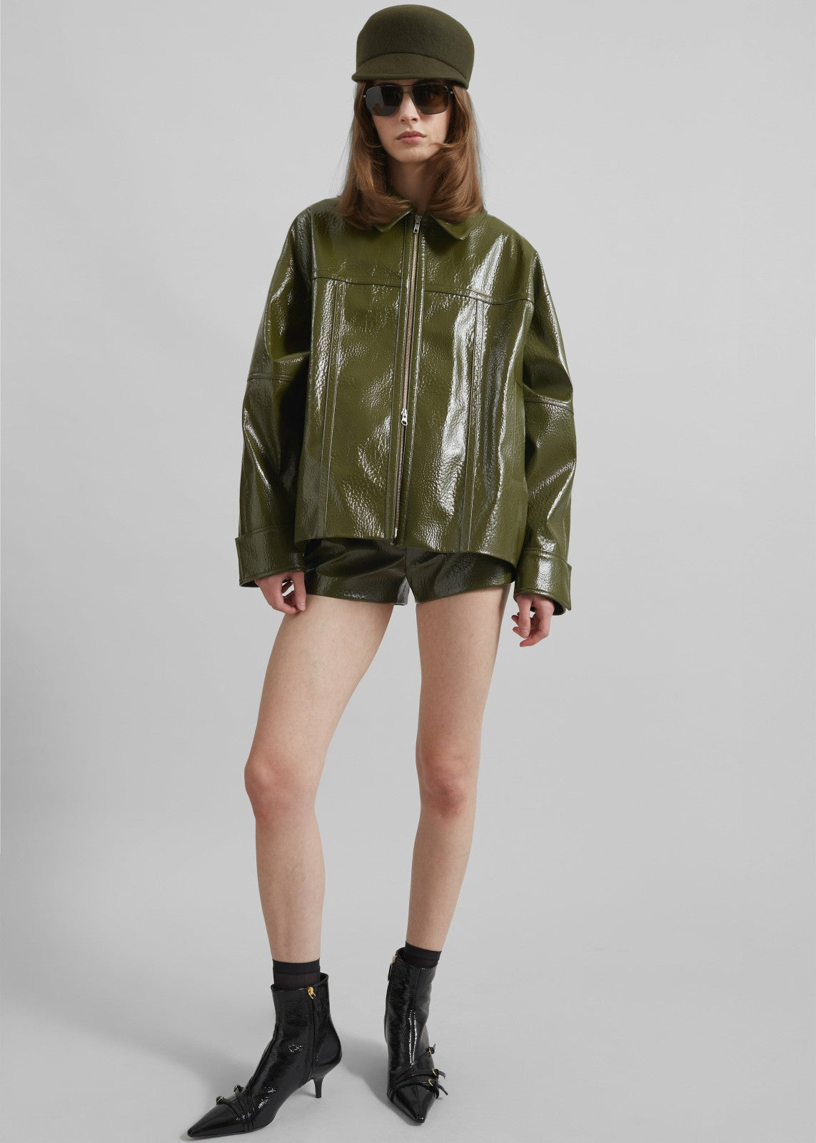 Arbor Crackled Faux Leather Jacket Olive - Women