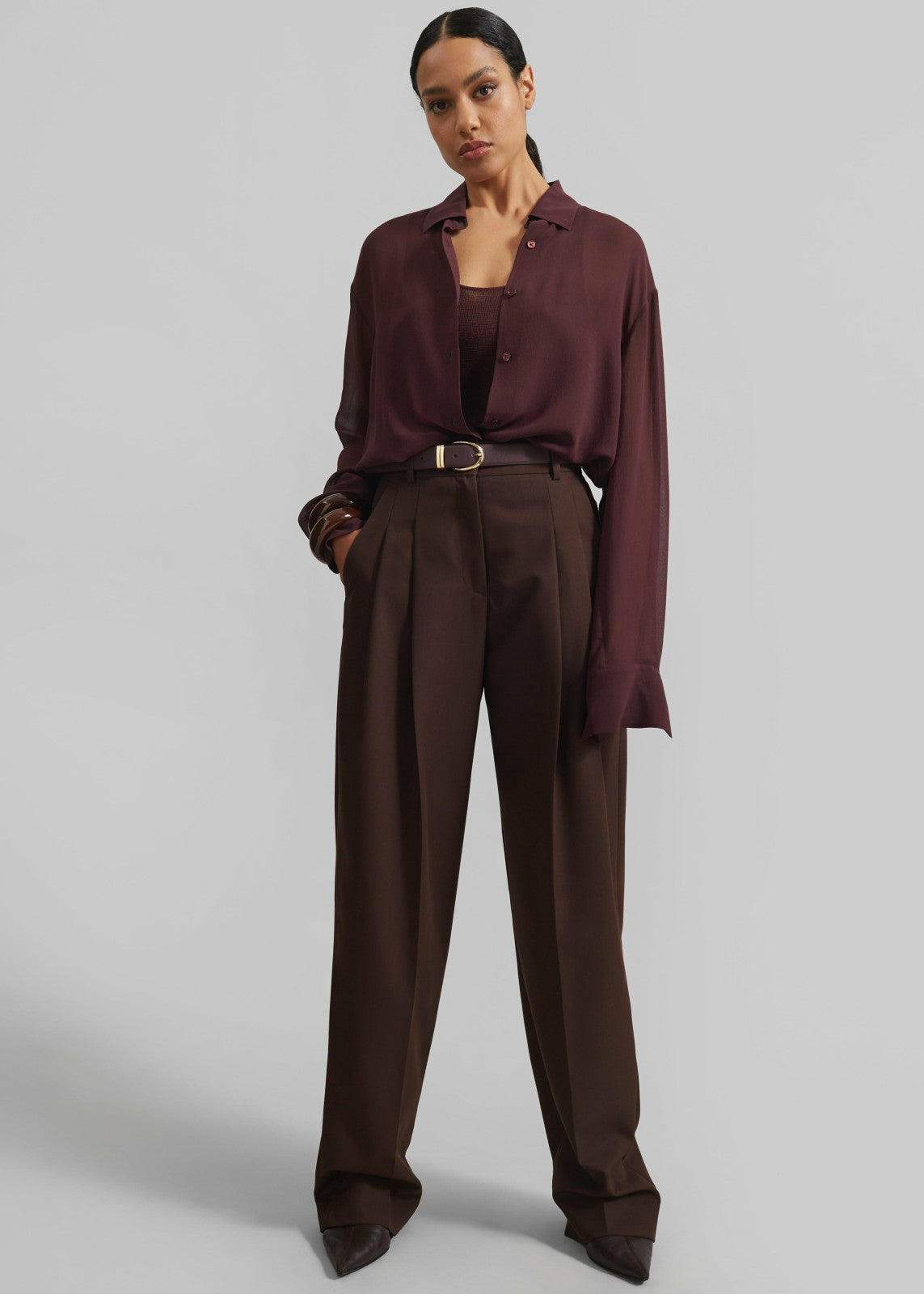 Gelso Pleated Twill Trousers Brown - Women