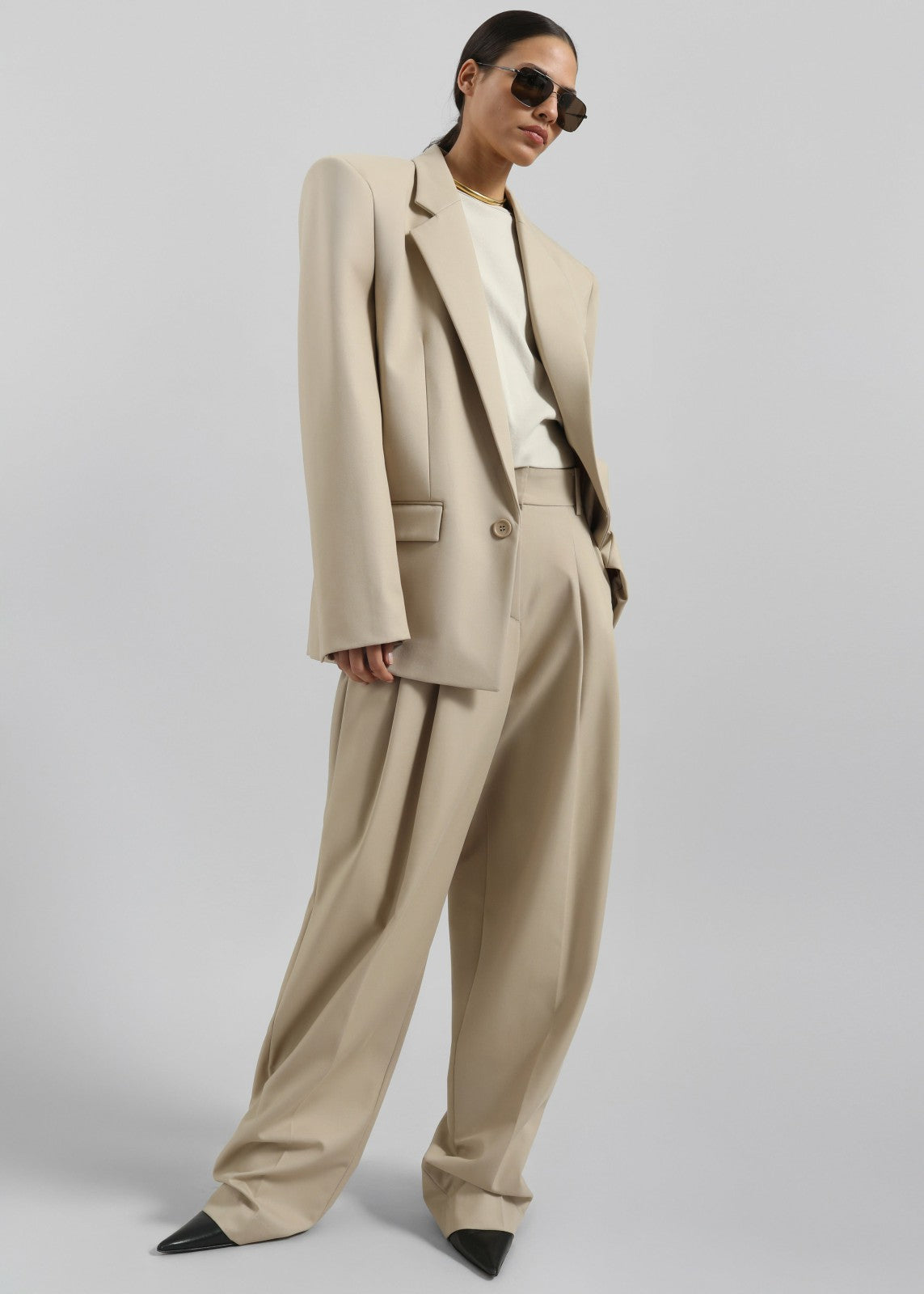 Gelso Pleated Twill Trousers Beige - Women