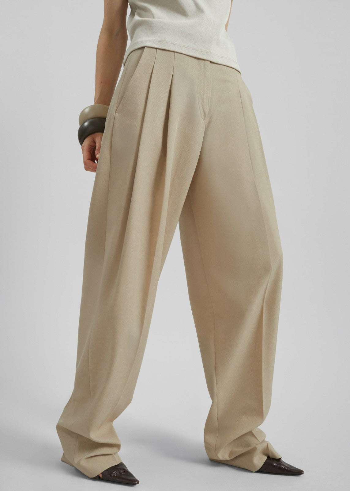 Gelso Pleated Twill Trousers Beige - Women