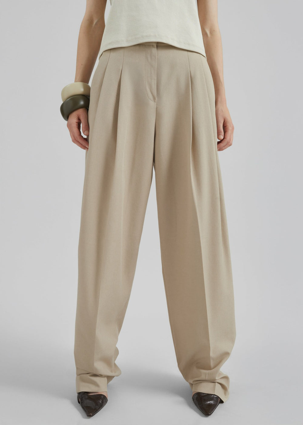 Gelso Pleated Twill Trousers Beige - Women
